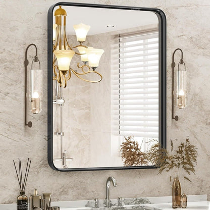 Modern 36x24 Black Metal Vanity Mirror - Bathroom Essential