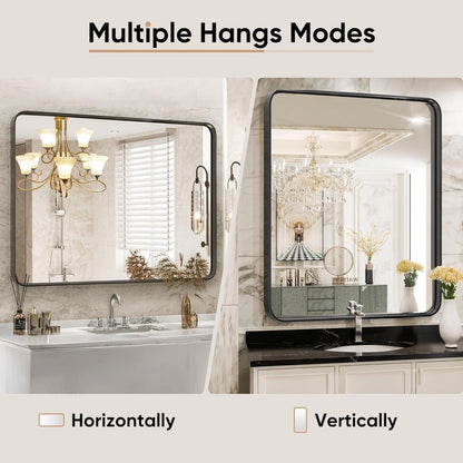 Modern 36x24 Black Metal Vanity Mirror - Bathroom Essential